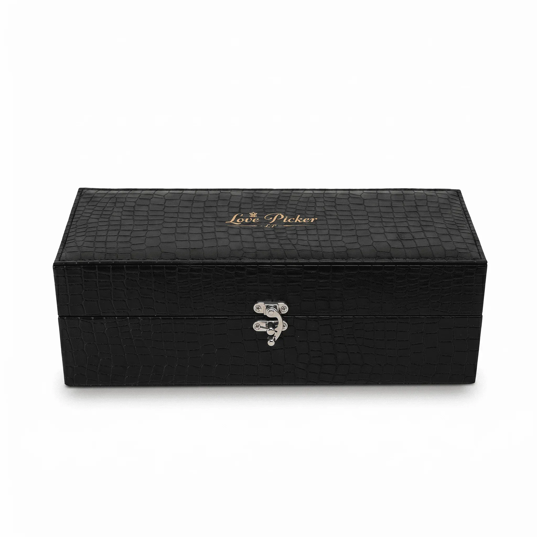 Platin Doppad Naturros 29 cm - Svart Luxe Äkta Läder Presentask