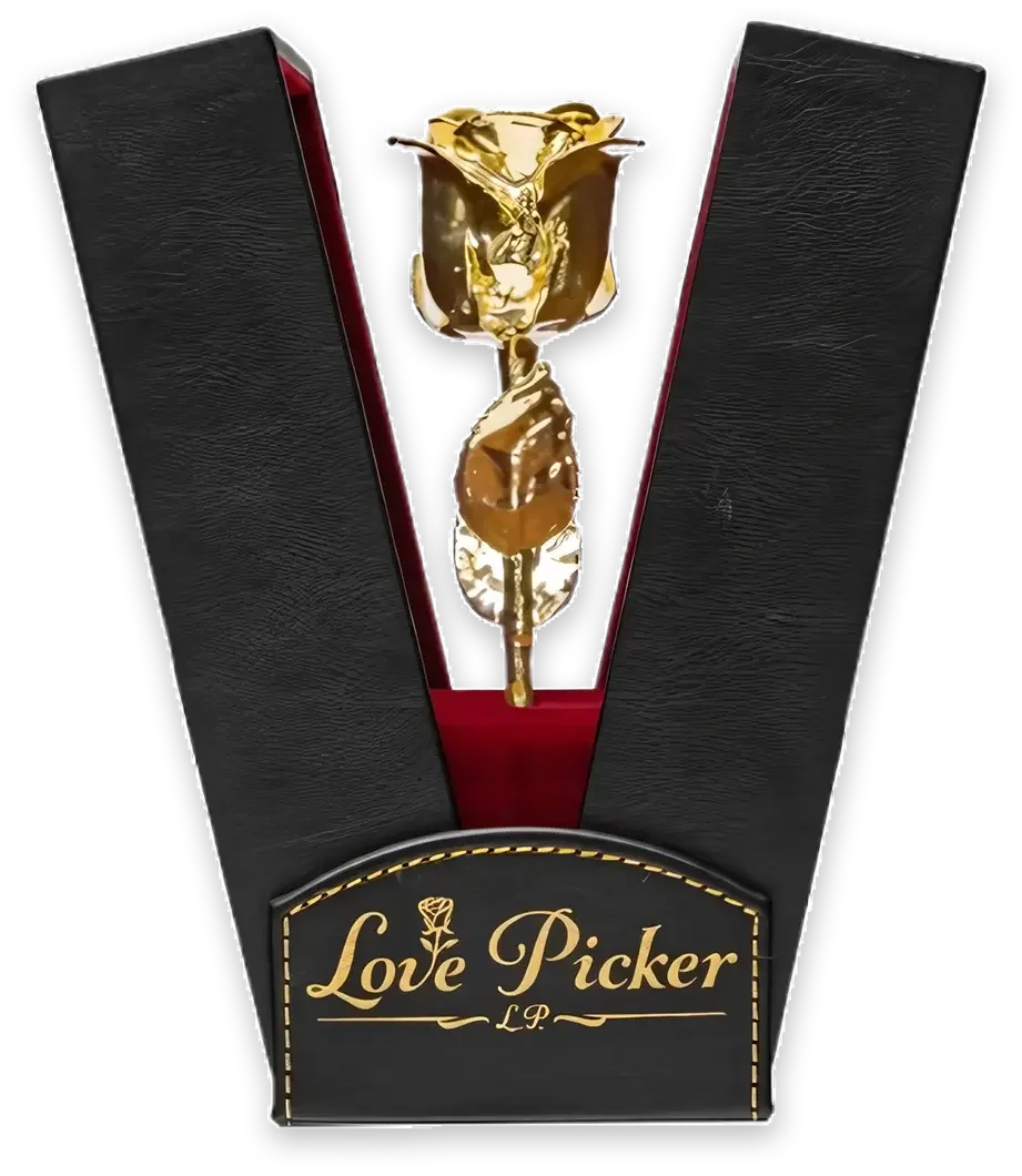 24K gold dipped rose in luxury black vegan leather box with red lining, perfect for anniversary or Valentine’s Day