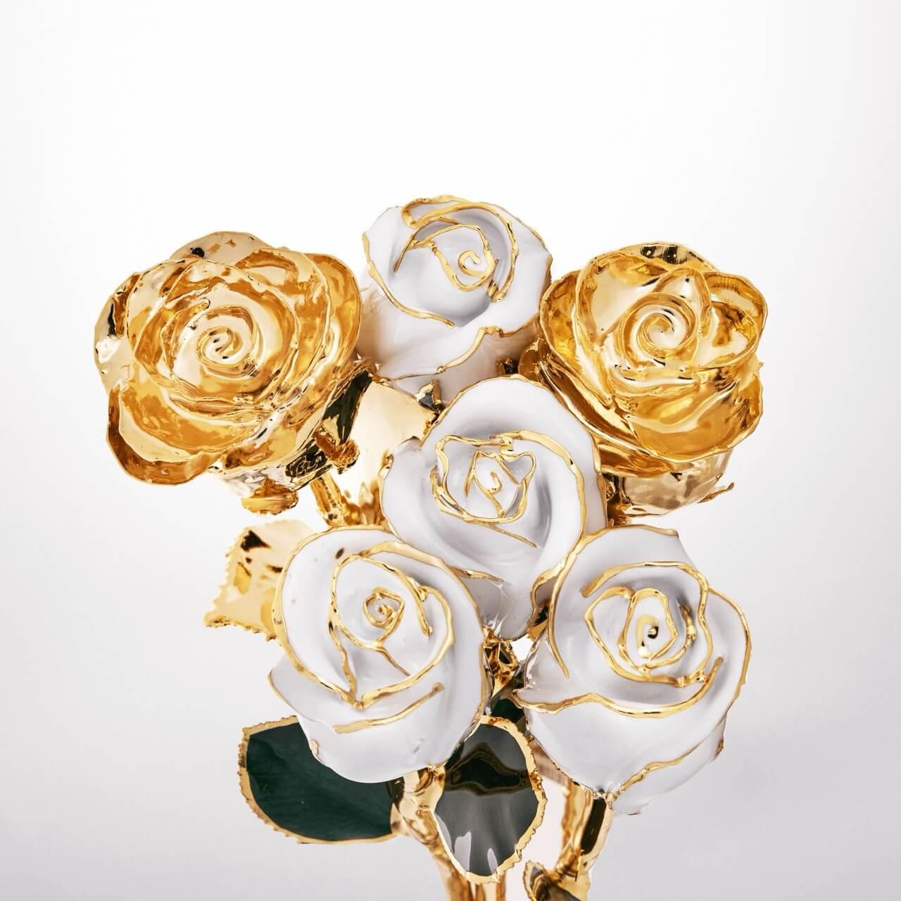 24K gold dipped white roses bouquet, elegant gift for anniversary or Valentine’s Day