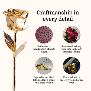 24K Gold Dipped Natural Rose 7" - Midnight Blue Real Leather Gift Box