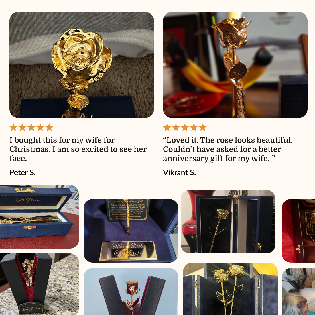 24K Gold Dipped Natural Rose 7" - Midnight Blue Real Leather Gift Box