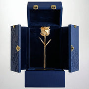 24K gold preserved rose displayed in an open blue luxury gift box