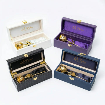 24K gold preserved rose gifts in elegant gift boxes, perfect for anniversaries or birthdays
