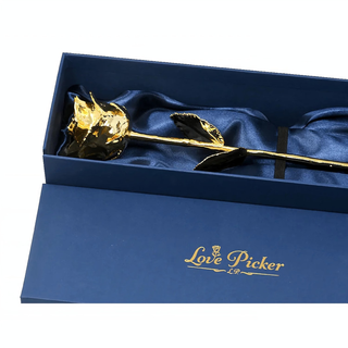 LovePicker Gold Dipped Rose 24 Karat Gold Plated Rose 11.5" - Royal Navy Blue Box Gold Dipped Rose anniversary-birthday-wedding-gift Valentines-Day milestone-gifts luxury-custom-elegant