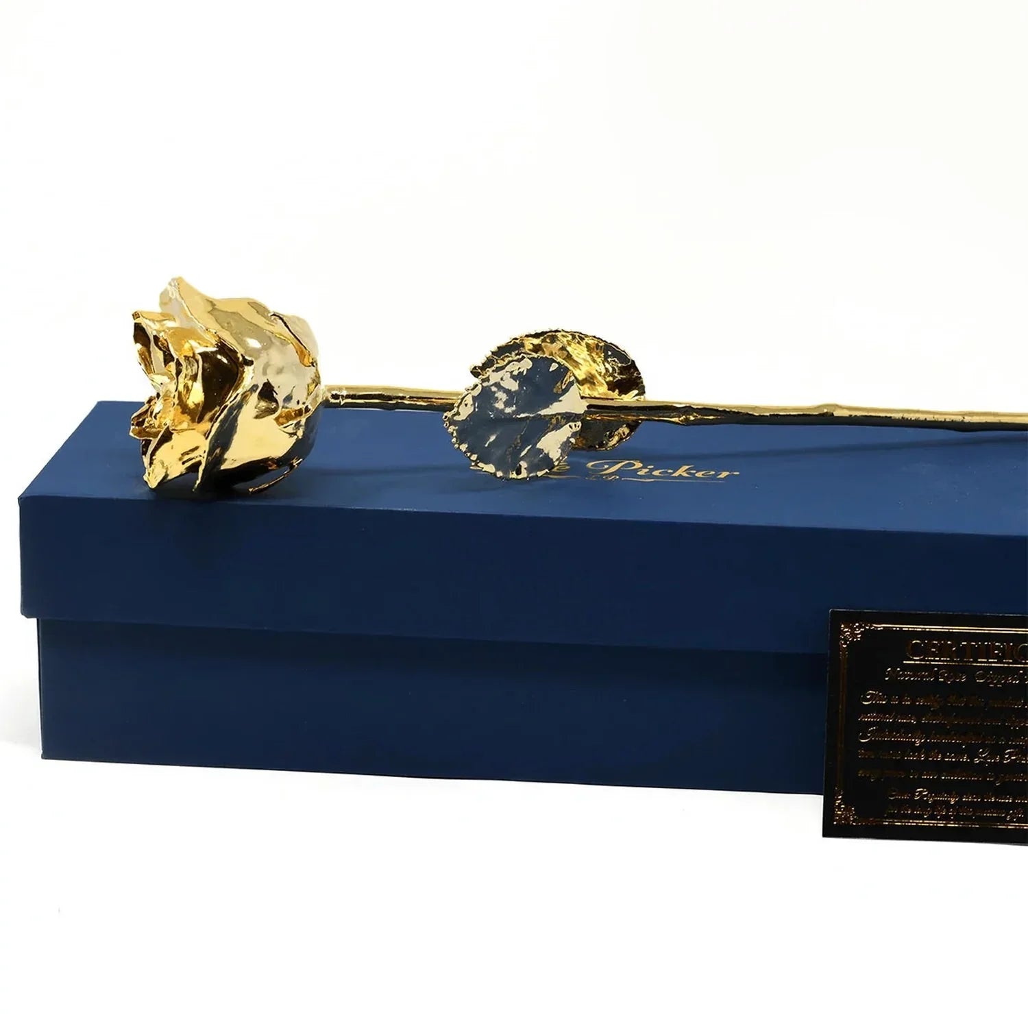 LovePicker Gold Dipped Rose 24 Karat Gold Plated Rose 11.5" - Royal Navy Blue Box Gold Dipped Rose anniversary-birthday-wedding-gift Valentines-Day milestone-gifts luxury-custom-elegant
