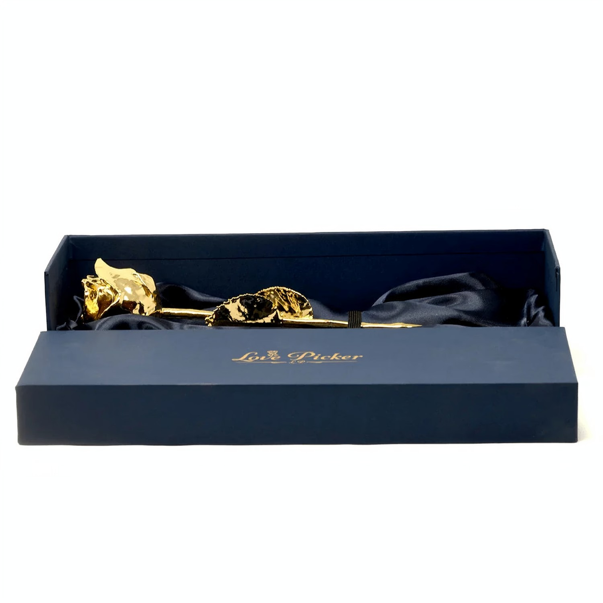 LovePicker Gold Dipped Rose 24 Karat Gold Plated Rose 11.5" - Royal Navy Blue Box Gold Dipped Rose anniversary-birthday-wedding-gift Valentines-Day milestone-gifts luxury-custom-elegant