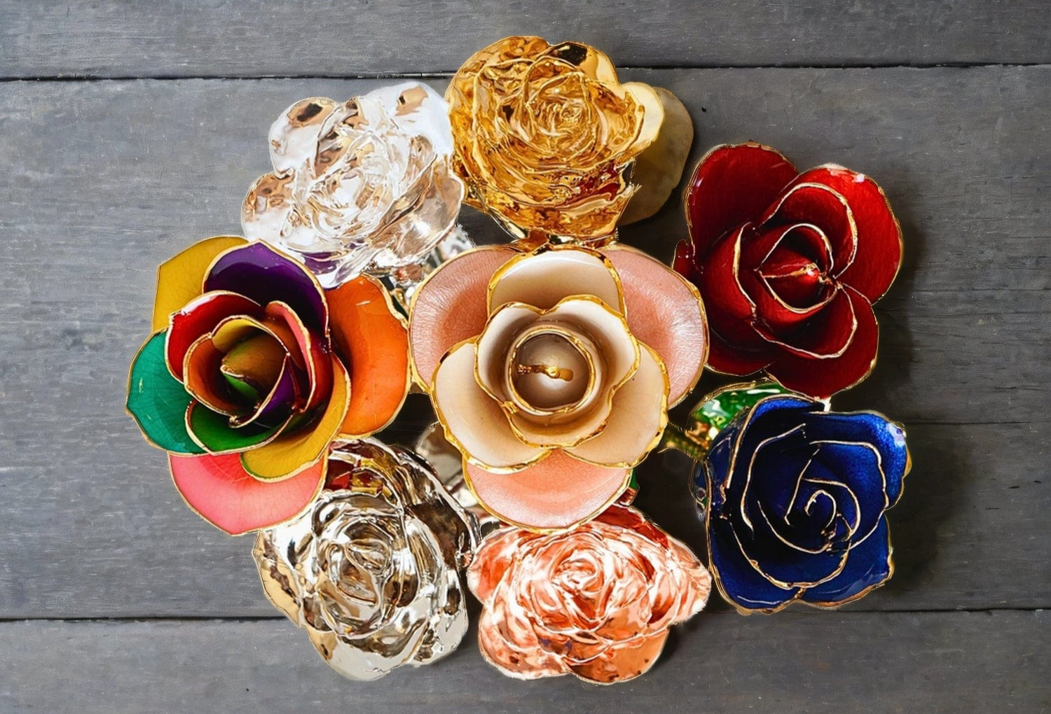 red blue rainbow gold roses bouquet platinum rose, silver rose, 24k gold rose, anniversary gift, best gift for woman 