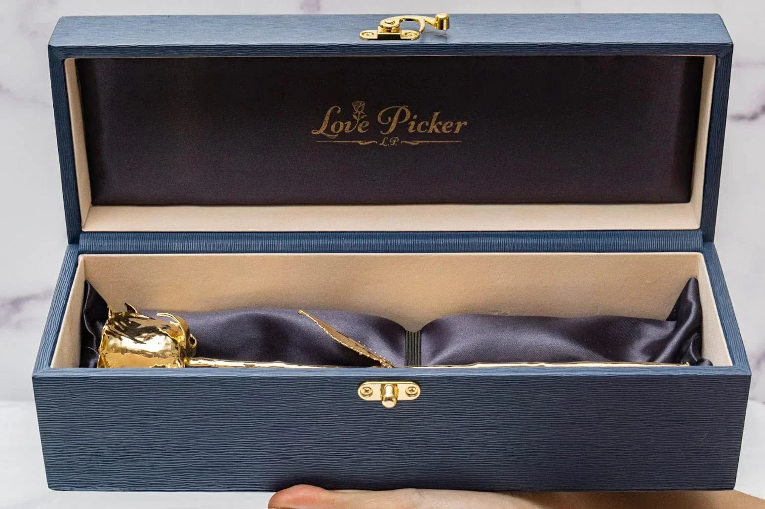 LovePicker Gold Dipped Rose 24K Gold Dipped Natural Rose 11.5" - Midnight Blue Gold Dipped Rose anniversary-birthday-wedding-gift Valentines-Day milestone-gifts luxury-custom-elegant