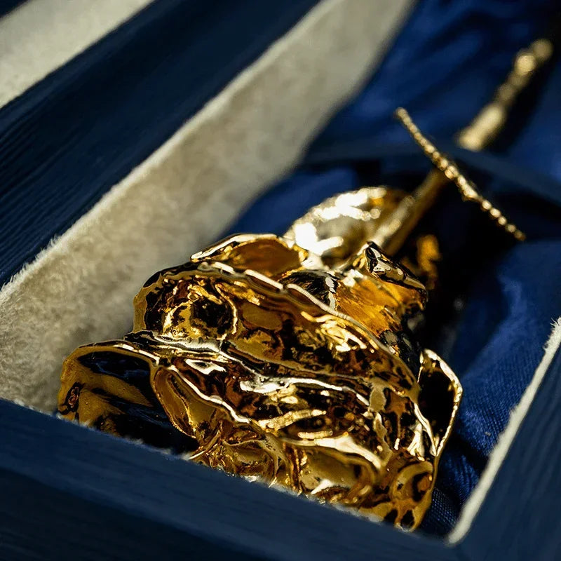 LovePicker Gold Dipped Rose 24K Gold Dipped Natural Rose 7" - Midnight Blue Real Leather Gift Box Gold Dipped Rose anniversary-birthday-wedding-gift Valentines-Day milestone-gifts luxury-custom-elegant