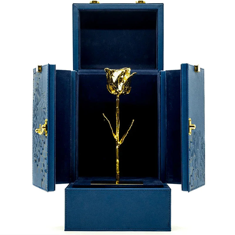Lovepicker Gold Dipped Rose Custom Engraved Box - 24K Gold Dipped Natural Rose 11.5" - Da Vinci's Box Gold Dipped Rose anniversary-birthday-wedding-gift Valentines-Day milestone-gifts luxury-custom-elegant
