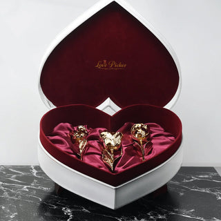 Lovepicker Gold Dipped Rose NEW - 3 Gold Dipped Roses 7" - Crimson Velvet Heart Shaped Leather Box Gold Dipped Rose anniversary-birthday-wedding-gift Valentines-Day milestone-gifts luxury-custom-elegant
