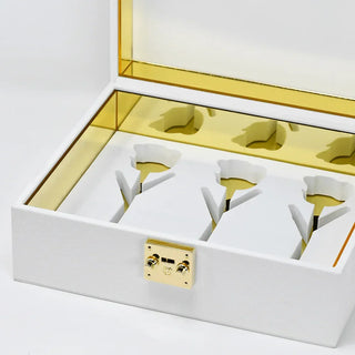 Lovepicker Gold Dipped Rose NEW - 3 Gold Dipped Roses 7" - Ivory Acrylic Chest Gold Dipped Rose anniversary-birthday-wedding-gift Valentines-Day milestone-gifts luxury-custom-elegant