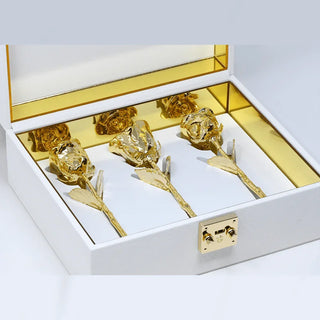 Lovepicker Gold Dipped Rose NEW - 3 Gold Dipped Roses 7" - Ivory Acrylic Chest Gold Dipped Rose anniversary-birthday-wedding-gift Valentines-Day milestone-gifts luxury-custom-elegant