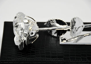 Lovepicker Gold Dipped Rose NEW Custom Engraved Box - Silver Dipped Rose 11.5" - Luxe Leather Noir Gift Box Gold Dipped Rose anniversary-birthday-wedding-gift Valentines-Day milestone-gifts luxury-custom-elegant