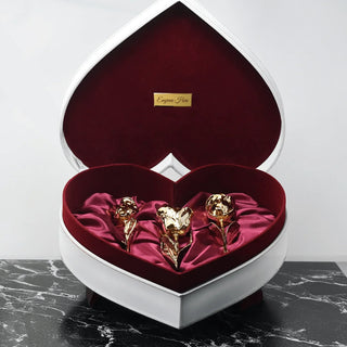Lovepicker Gold Dipped Rose New Engraved 3 Gold Dipped Roses 7" - White Leather Crimson Red Velvet Heart-Shaped box Gold Dipped Rose anniversary-birthday-wedding-gift Valentines-Day milestone-gifts luxury-custom-elegant