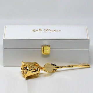 LovePicker Small Leather Box 24K Gold Dipped Natural 7" Rose Luxury Leather Display Box Gold Dipped Rose anniversary-birthday-wedding-gift Valentines-Day milestone-gifts luxury-custom-elegant