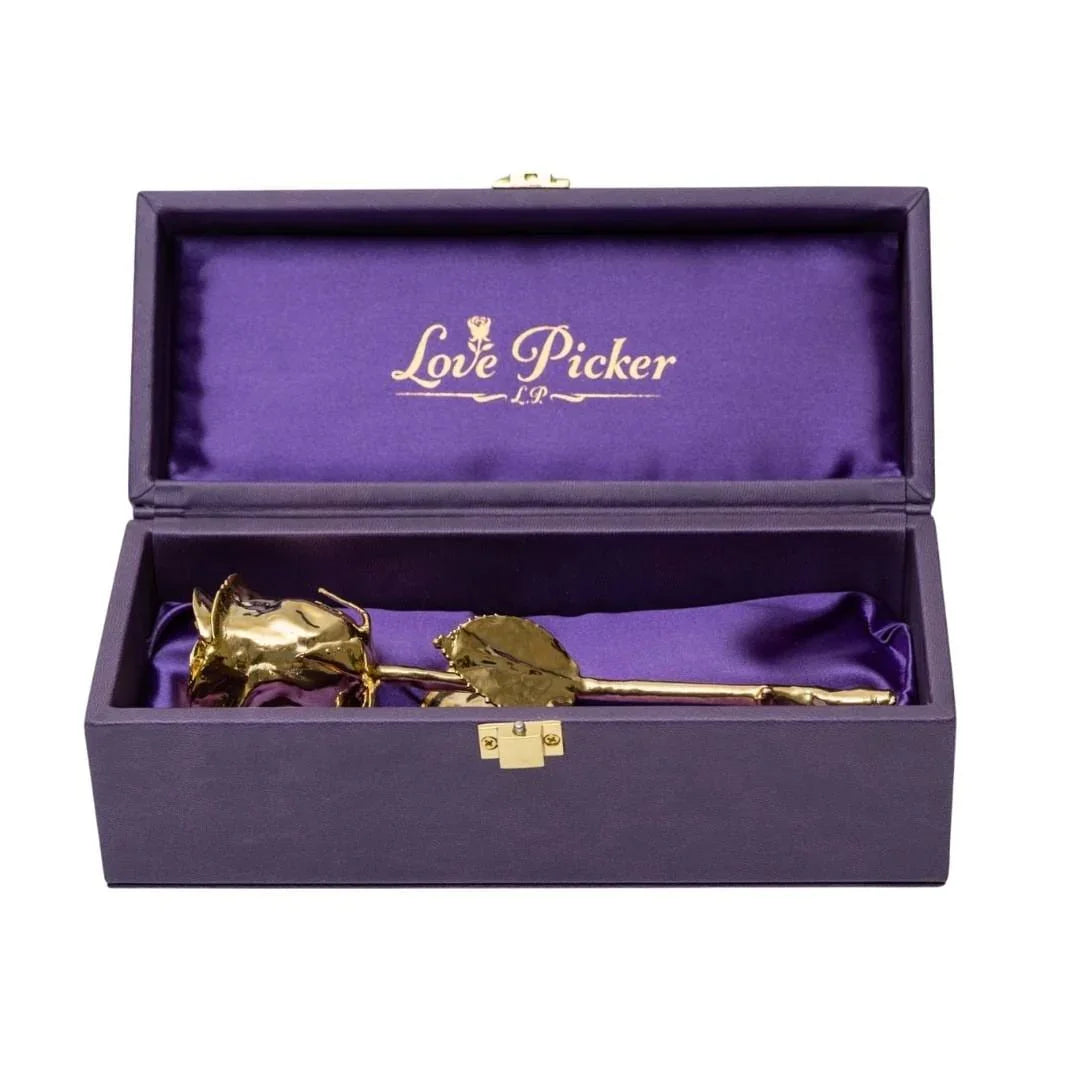 LovePicker Small Leather Box 24K Gold Dipped Natural 7" Rose Luxury Leather Display Box Purple Gold Dipped Rose anniversary-birthday-wedding-gift Valentines-Day milestone-gifts luxury-custom-elegant