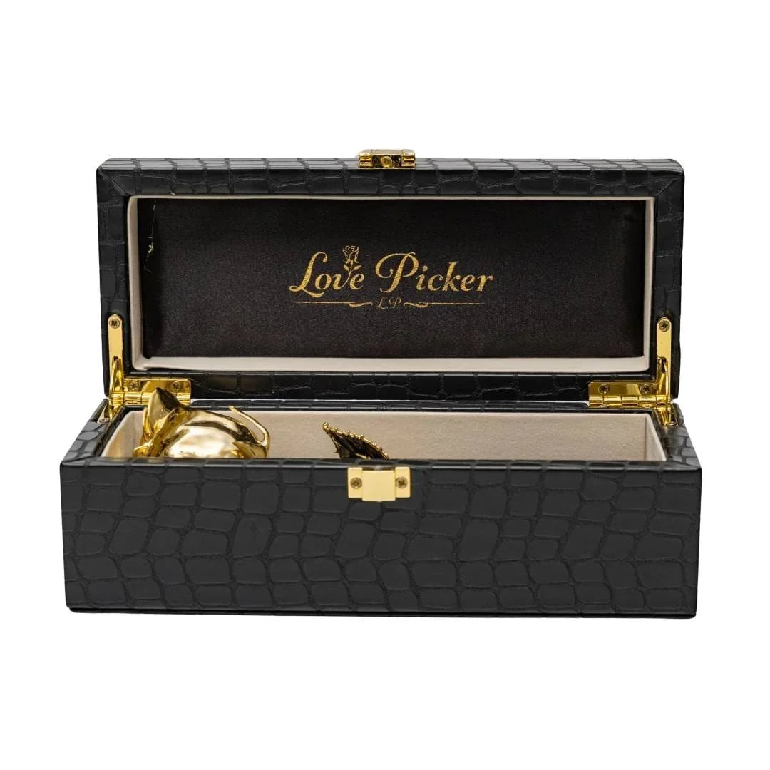 LovePicker Small Leather Box 24K Gold Dipped Natural Rose 7" Luxury Real Leather Display and Gift Box Gold Dipped Rose anniversary-birthday-wedding-gift Valentines-Day milestone-gifts luxury-custom-elegant