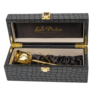 LovePicker Small Leather Box 24K Gold Dipped Natural Rose 7" Luxury Real Leather Display and Gift Box Jet Black Crocodile Pattern Gold Dipped Rose anniversary-birthday-wedding-gift Valentines-Day milestone-gifts luxury-custom-elegant