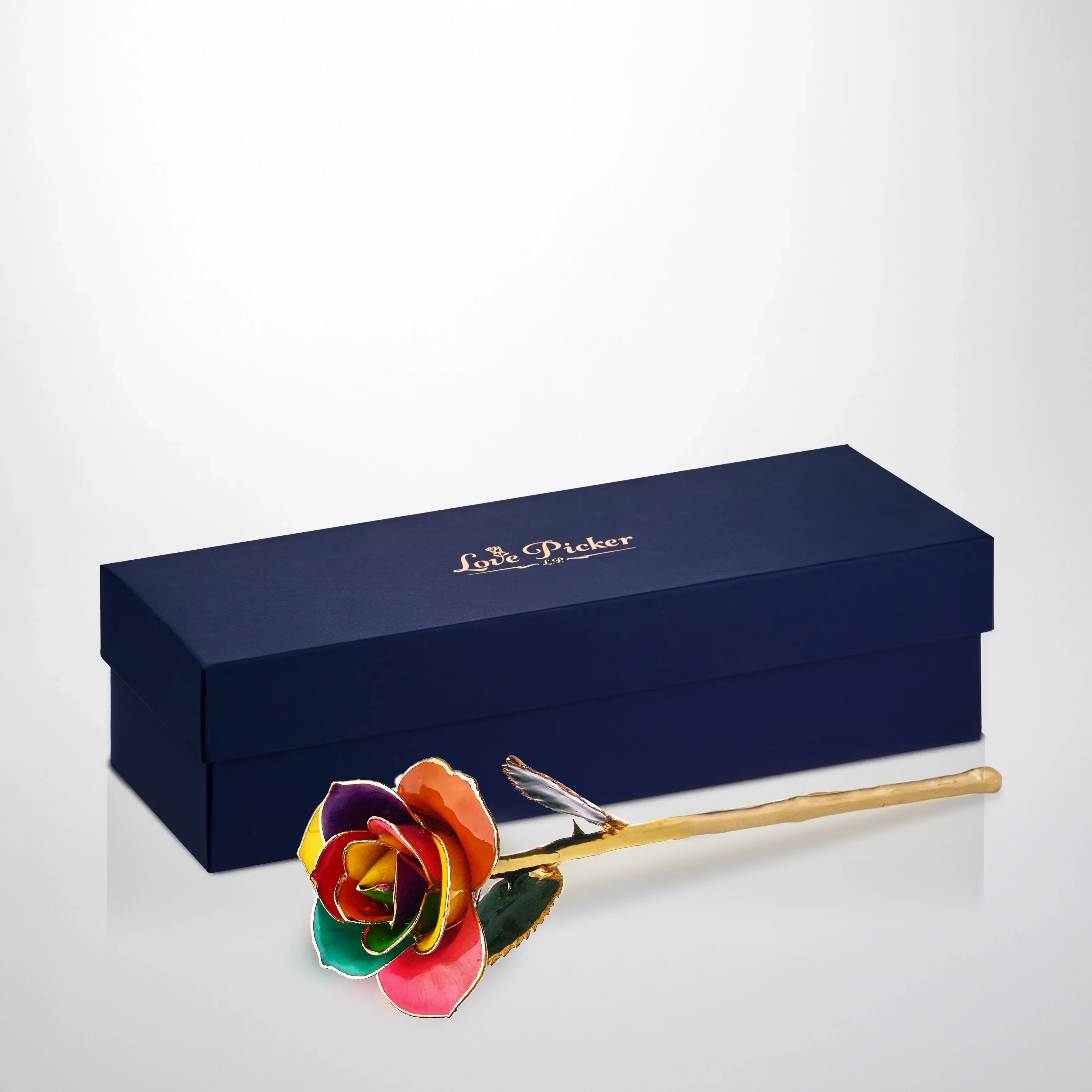 Gold Dipped Rose 11.5" - Royal Navy Blue Box