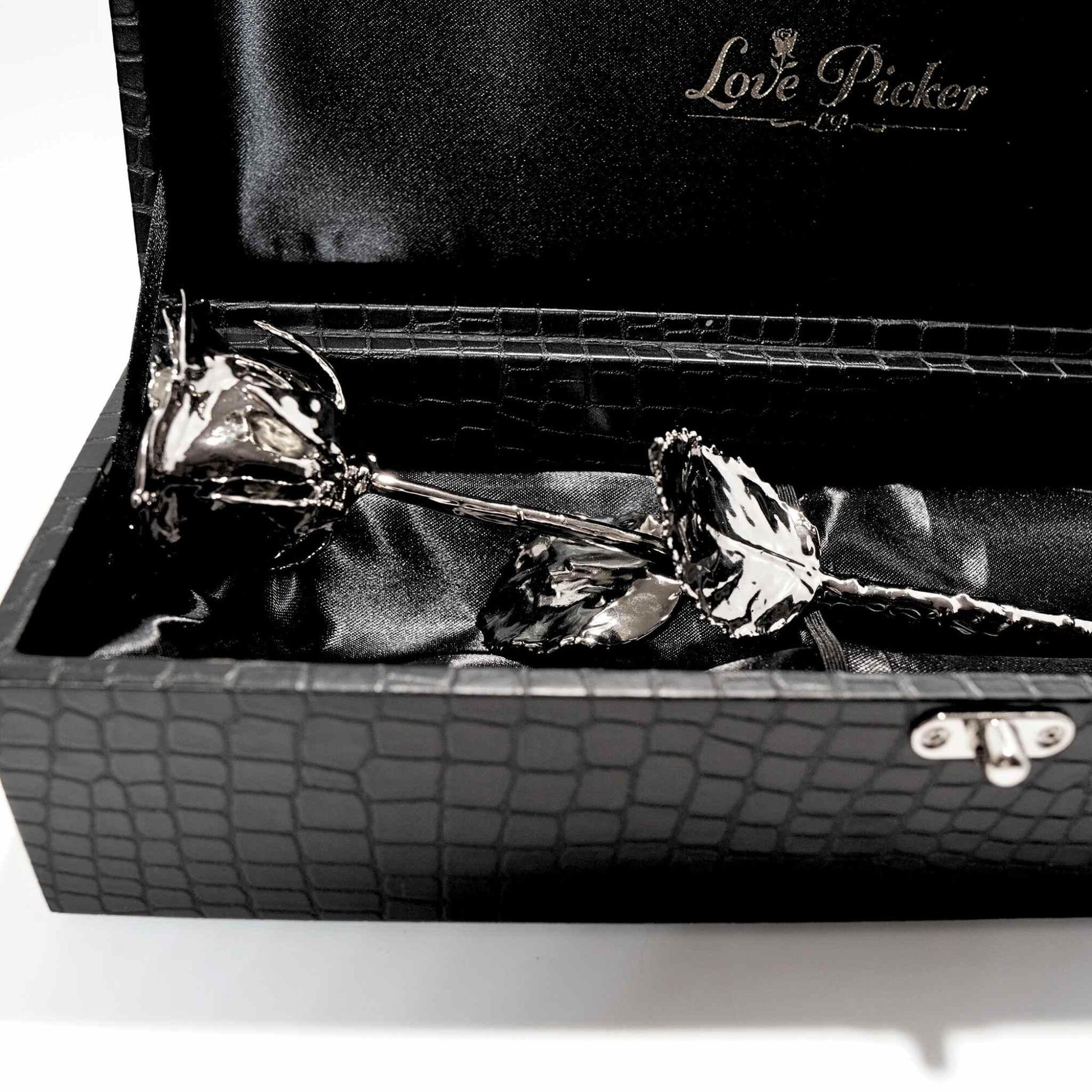 Anniversary gift for him—platinum rose in genuine leather box