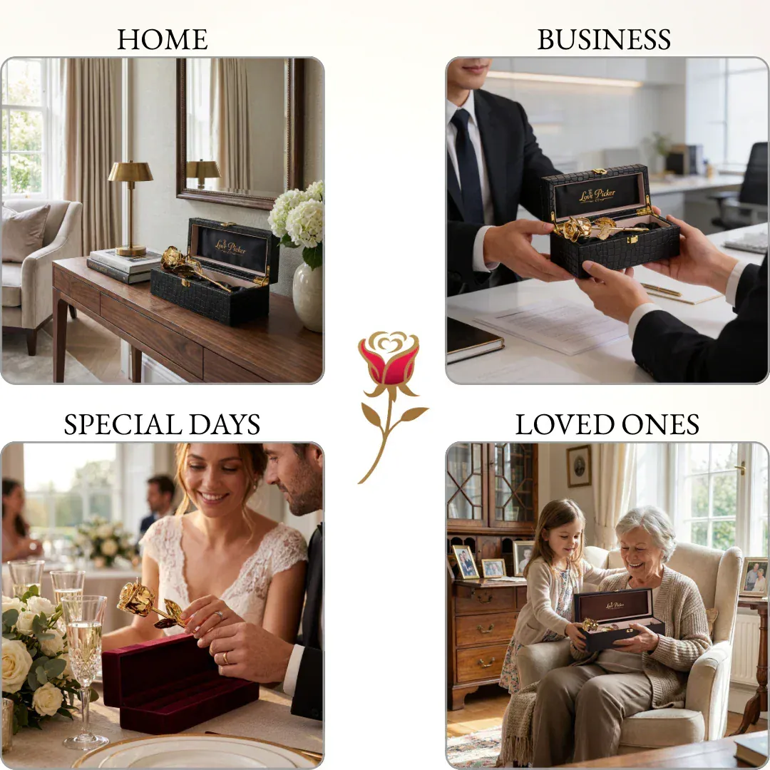 24K gold preserved rose gift box displayed for home, business, weddings, and loved ones