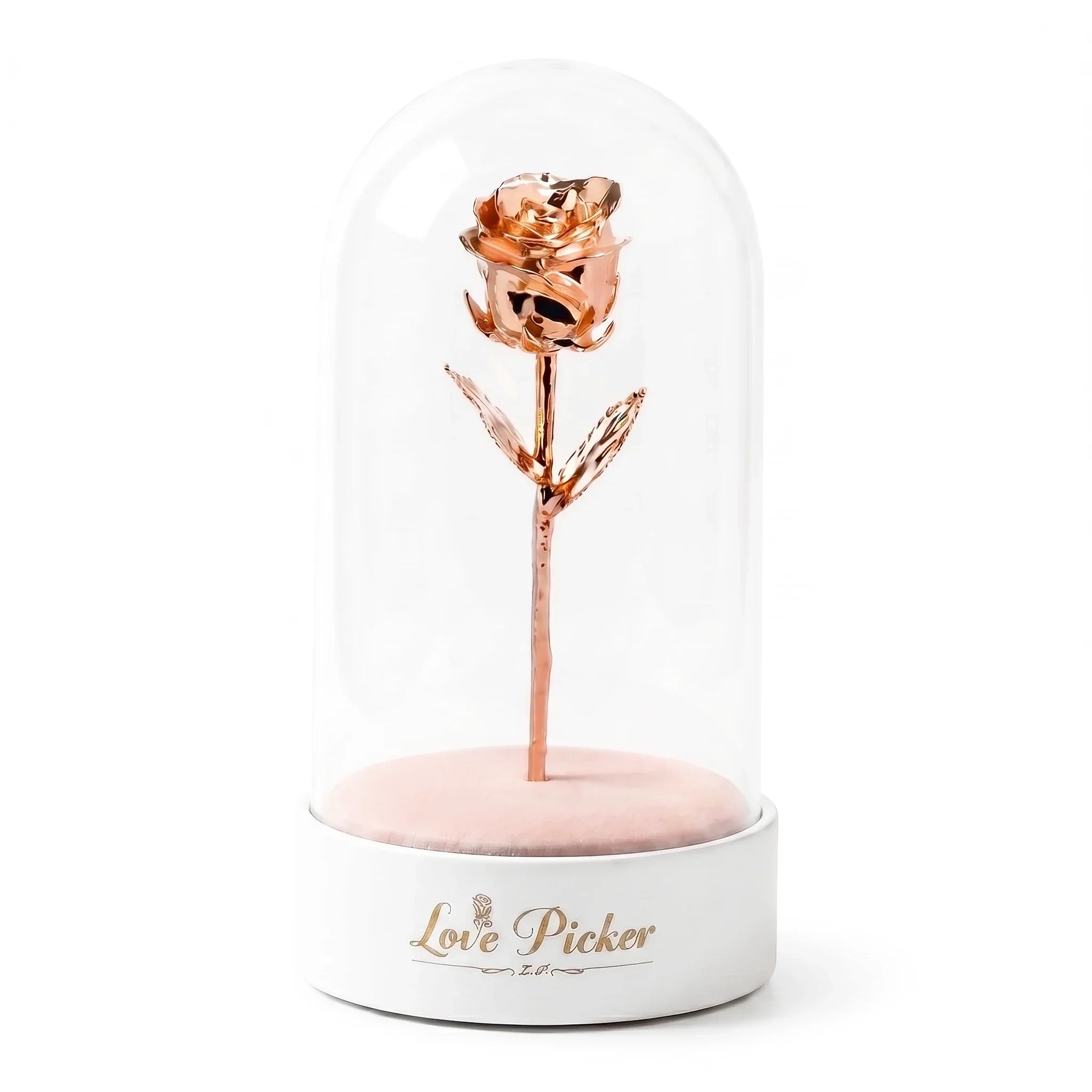 7 Inch 24K Rose Under Clear Dome | White or Midnight Blue Base