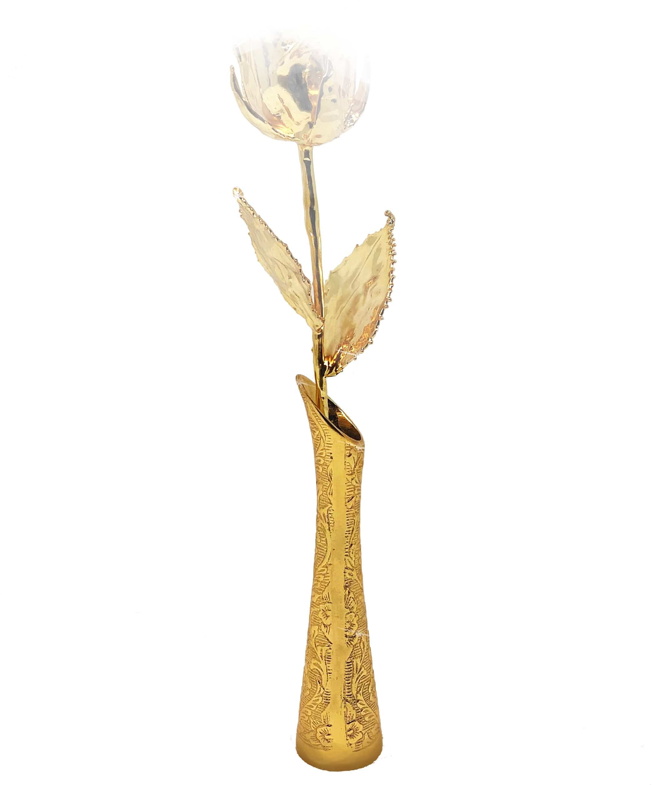 Lovepicker 11.5 inch gold dipped vase for preserved rose with detailed leaf and stem design