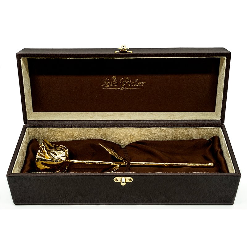 Custom Engraved Box - 24K Gold Dipped Natural Rose 11.5" - Lovepicker