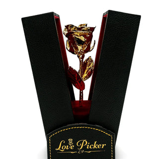 Lovepicker 24K Gold Dipped Rose 7" In Onyx Luxury Black Leather Gift Box Genuine Gold Dipped Rose anniversary-birthday-wedding-gift Valentines-Day milestone-gifts luxury-custom-elegant