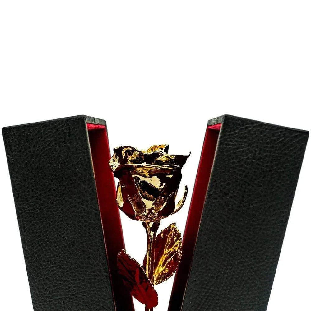 Lovepicker 24K Gold Dipped Rose 7" In Onyx Luxury Black Leather Gift Box Genuine Gold Dipped Rose anniversary-birthday-wedding-gift Valentines-Day milestone-gifts luxury-custom-elegant