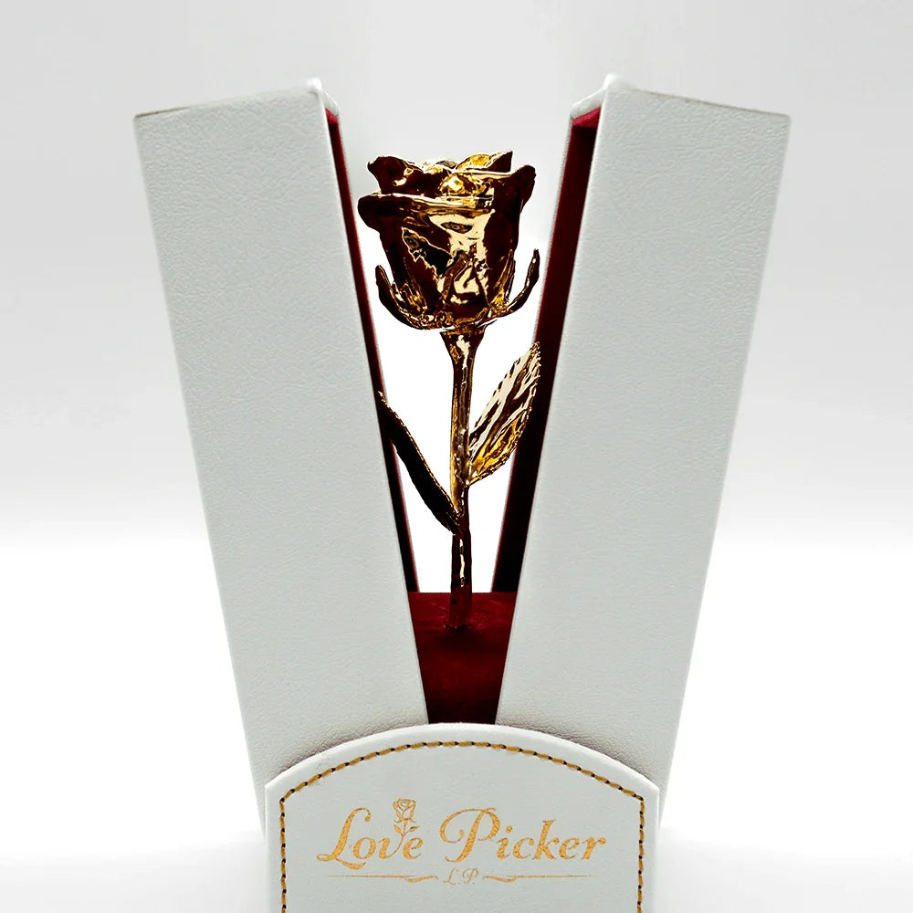 LovePicker Gold Dipped Rose 24K Gold Dipped Rose 7" - Pearl Color Gift Leather Box Gold Dipped Rose anniversary-birthday-wedding-gift Valentines-Day milestone-gifts luxury-custom-elegant