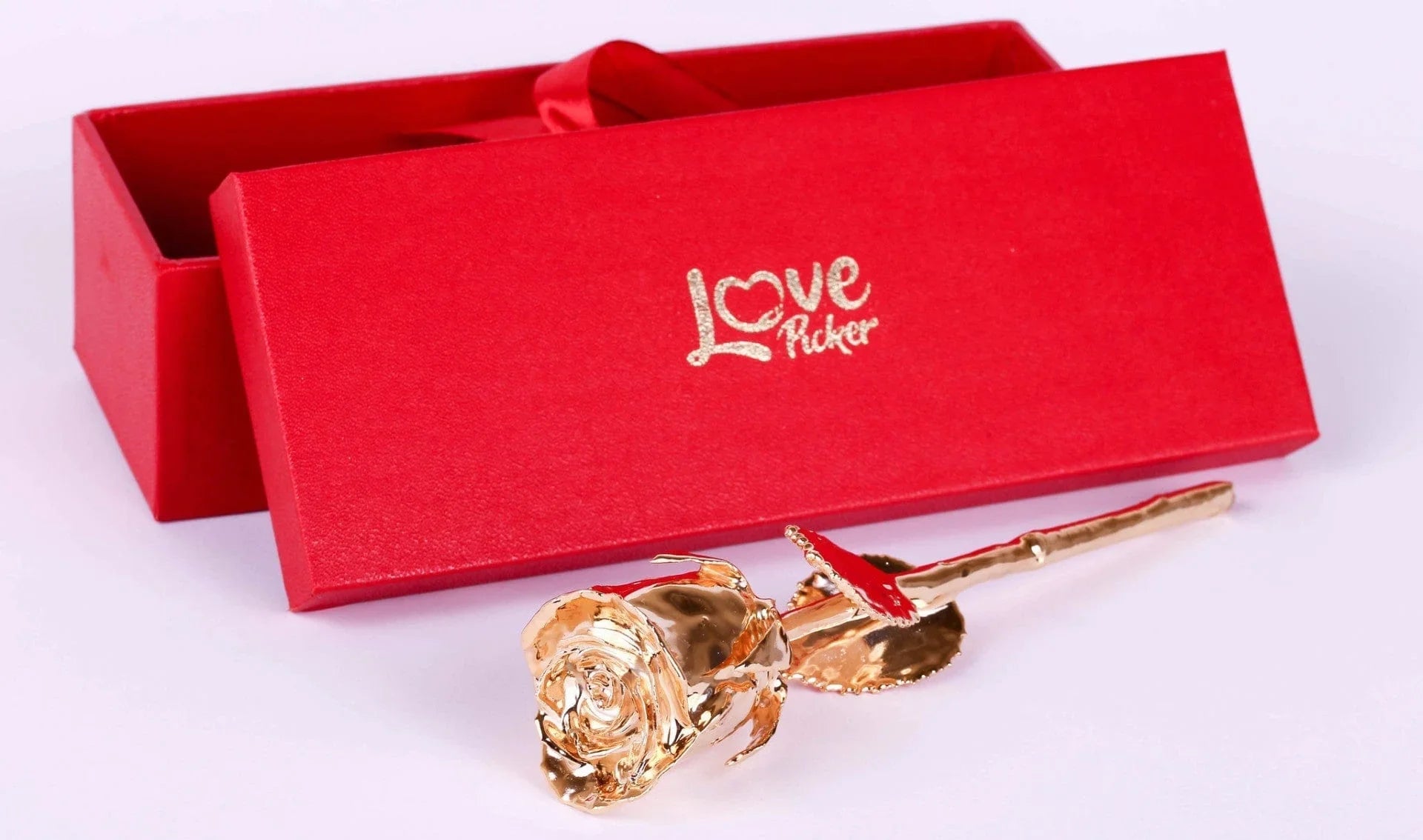 Lovepicker Gold Dipped Rose 24K Gold Dipped Rose 7" - Scarlet Color Gift Box Gold Dipped Rose anniversary-birthday-wedding-gift Valentines-Day milestone-gifts luxury-custom-elegant