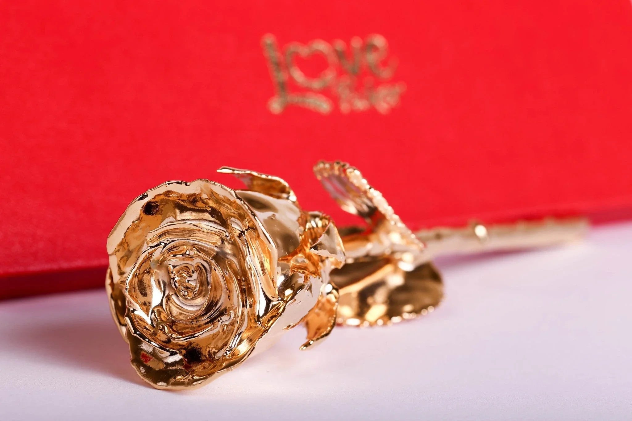 Lovepicker Gold Dipped Rose 24K Gold Dipped Rose 7" - Scarlet Color Gift Box Gold Dipped Rose anniversary-birthday-wedding-gift Valentines-Day milestone-gifts luxury-custom-elegant