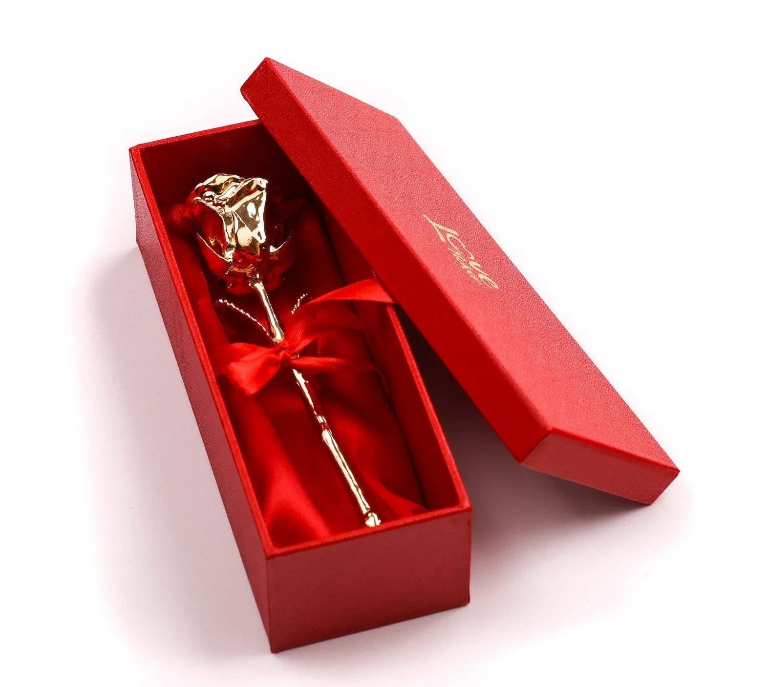 Lovepicker Gold Dipped Rose 24K Gold Dipped Rose 7" - Scarlet Color Gift Box Gold Dipped Rose anniversary-birthday-wedding-gift Valentines-Day milestone-gifts luxury-custom-elegant
