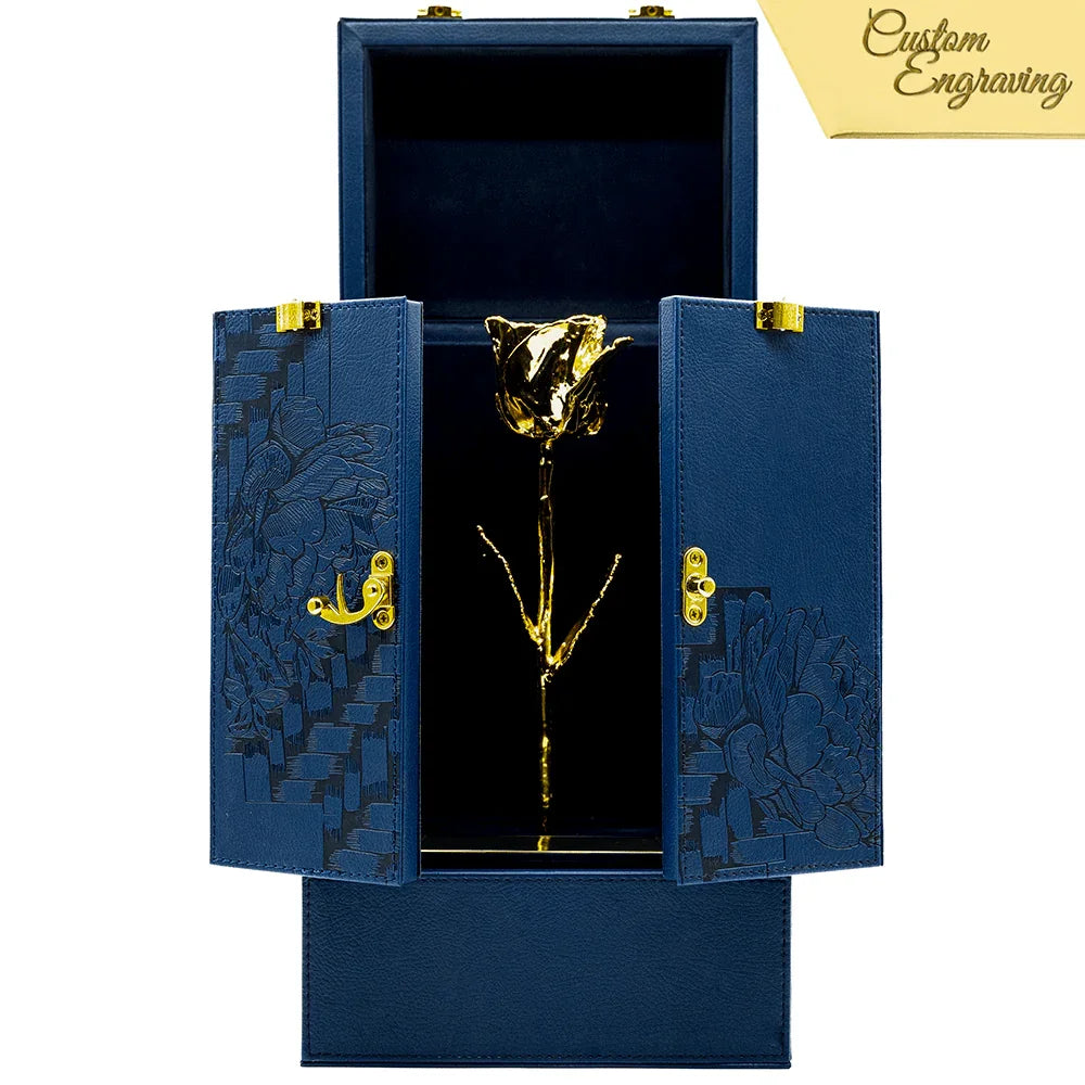 Lovepicker Gold Dipped Rose Custom Engraved Box - 24K Gold Dipped Natural Rose 11.5" - Da Vinci's Box Gold Dipped Rose anniversary-birthday-wedding-gift Valentines-Day milestone-gifts luxury-custom-elegant