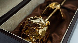 Lovepicker Gold Dipped Rose Custom Engraved Leather Umber Box - 11.5" - 24K Gold Dipped 1 Natural Rose Gold Dipped Rose anniversary-birthday-wedding-gift Valentines-Day milestone-gifts luxury-custom-elegant