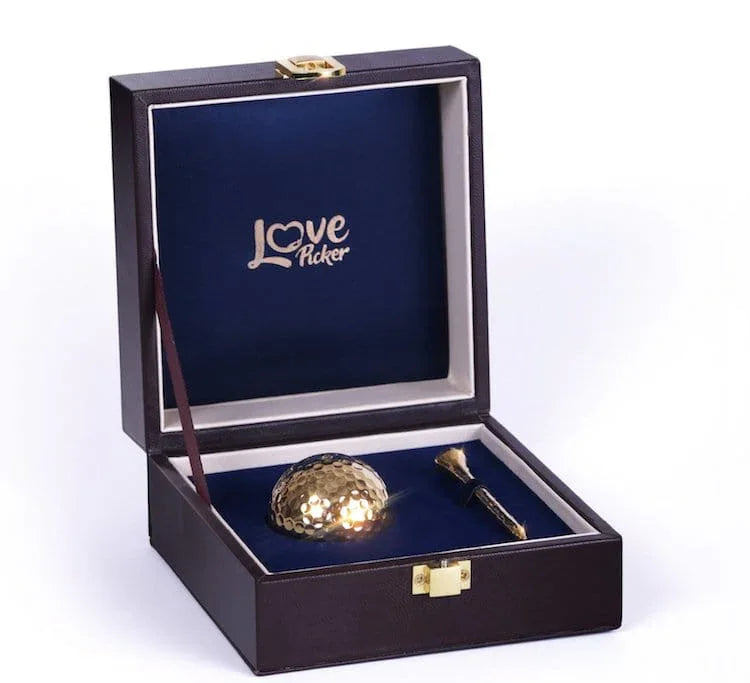 Lovepicker Gold Golf Ball 24K Gold - Dipped Golf Ball & Tee Set – For the Golfer Who Has Everything Gold Dipped Rose anniversary-birthday-wedding-gift Valentines-Day milestone-gifts luxury-custom-elegant