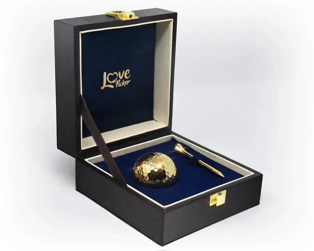 Lovepicker Gold Golf Ball 24K Gold - Dipped Golf Ball & Tee Set – For the Golfer Who Has Everything Gold Dipped Rose anniversary-birthday-wedding-gift Valentines-Day milestone-gifts luxury-custom-elegant