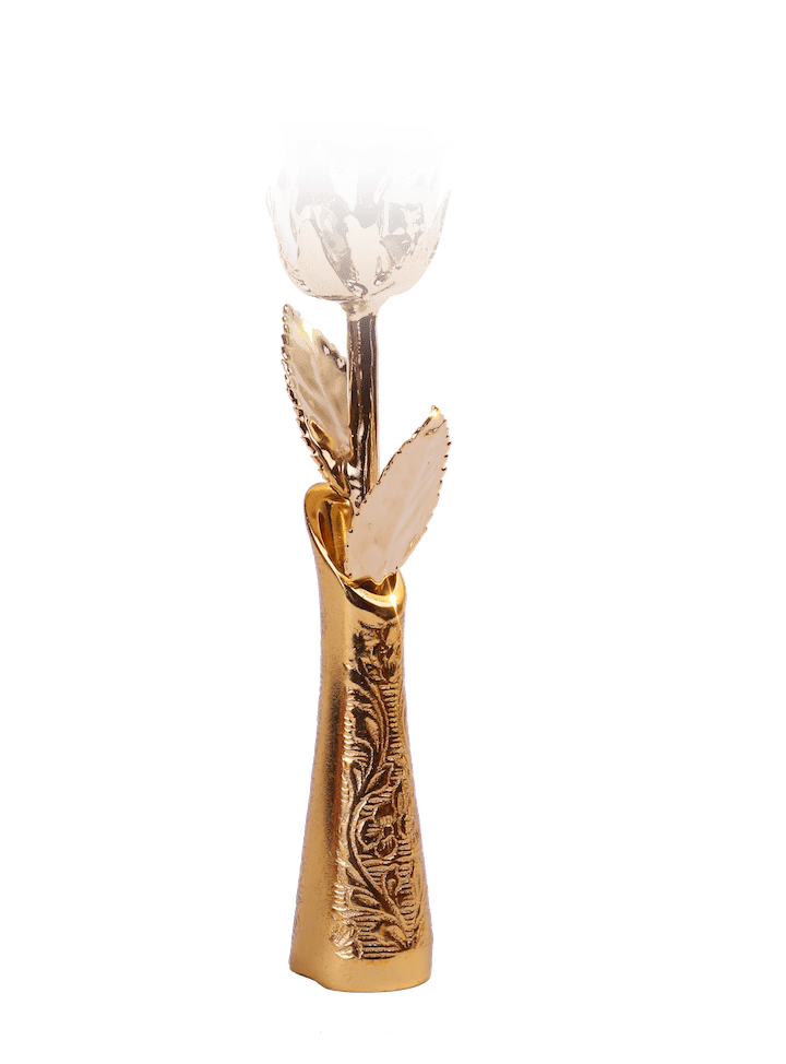 Lovepicker 24k gold rose vase holder with intricate floral design and gold dipped finish